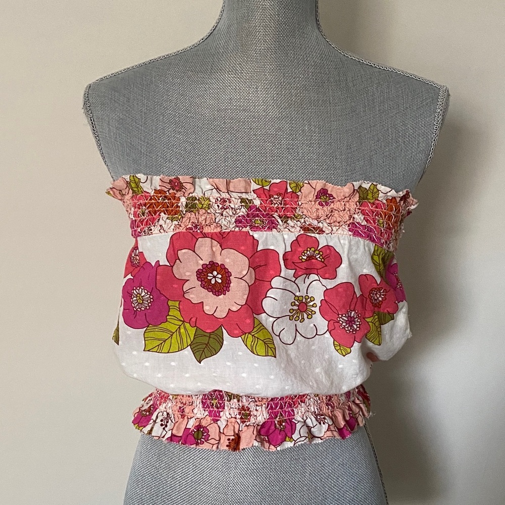 Anthropologie Floral Smocked Off-Shoulder Tube Top Size Small